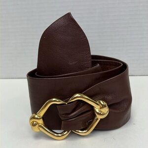 Evan Picone 3526P Wide Brown Leather Belt with Gold Hardware